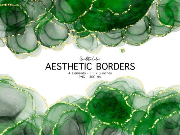 Elevating Digital Design with Dark Green Agate Borders Clip Art