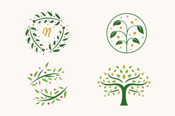 Nature Leaf, Branch and Tree Decorative Logo Concept