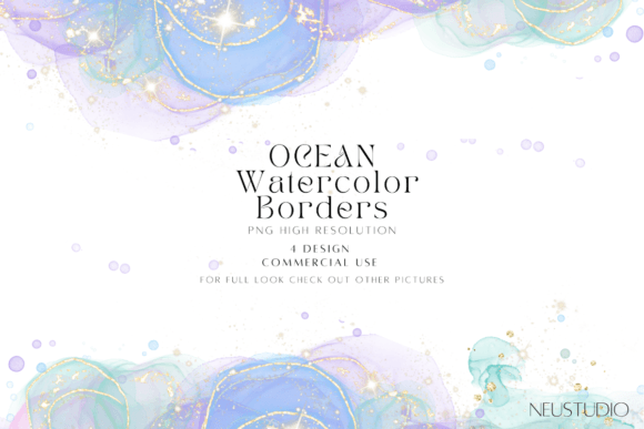 Ocean Watercolor Borders PNG: Elevating Digital and Print Designs with Fluid Artistry